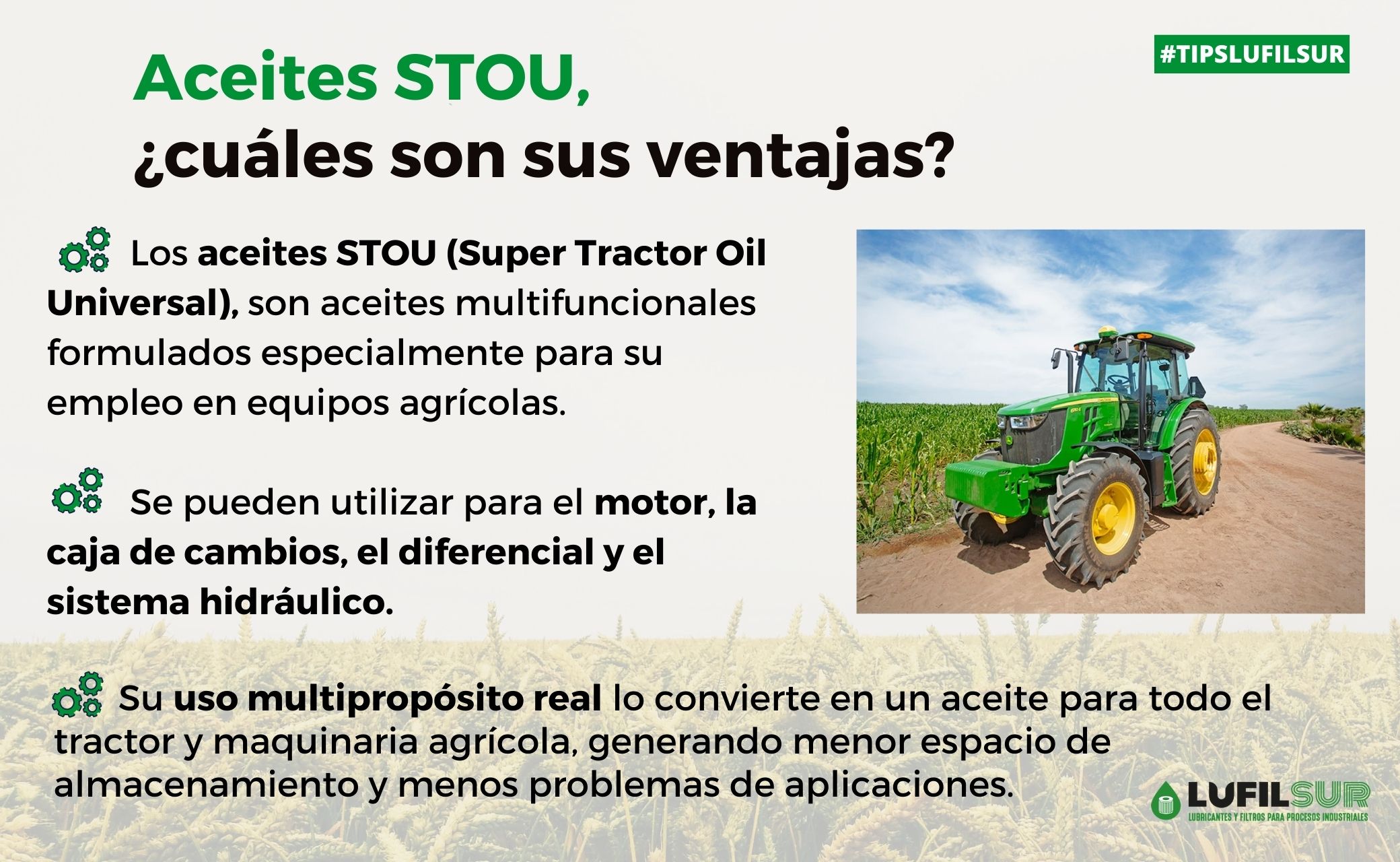 Los aceites STOU ofrecen altas prestaciones en maquinaria agricola